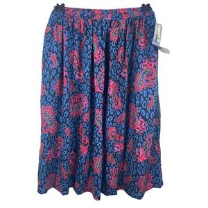 Land And Sea Vintage Ames Bold Blue Pink Floral Midi Elastic Waist Skirt M NWT